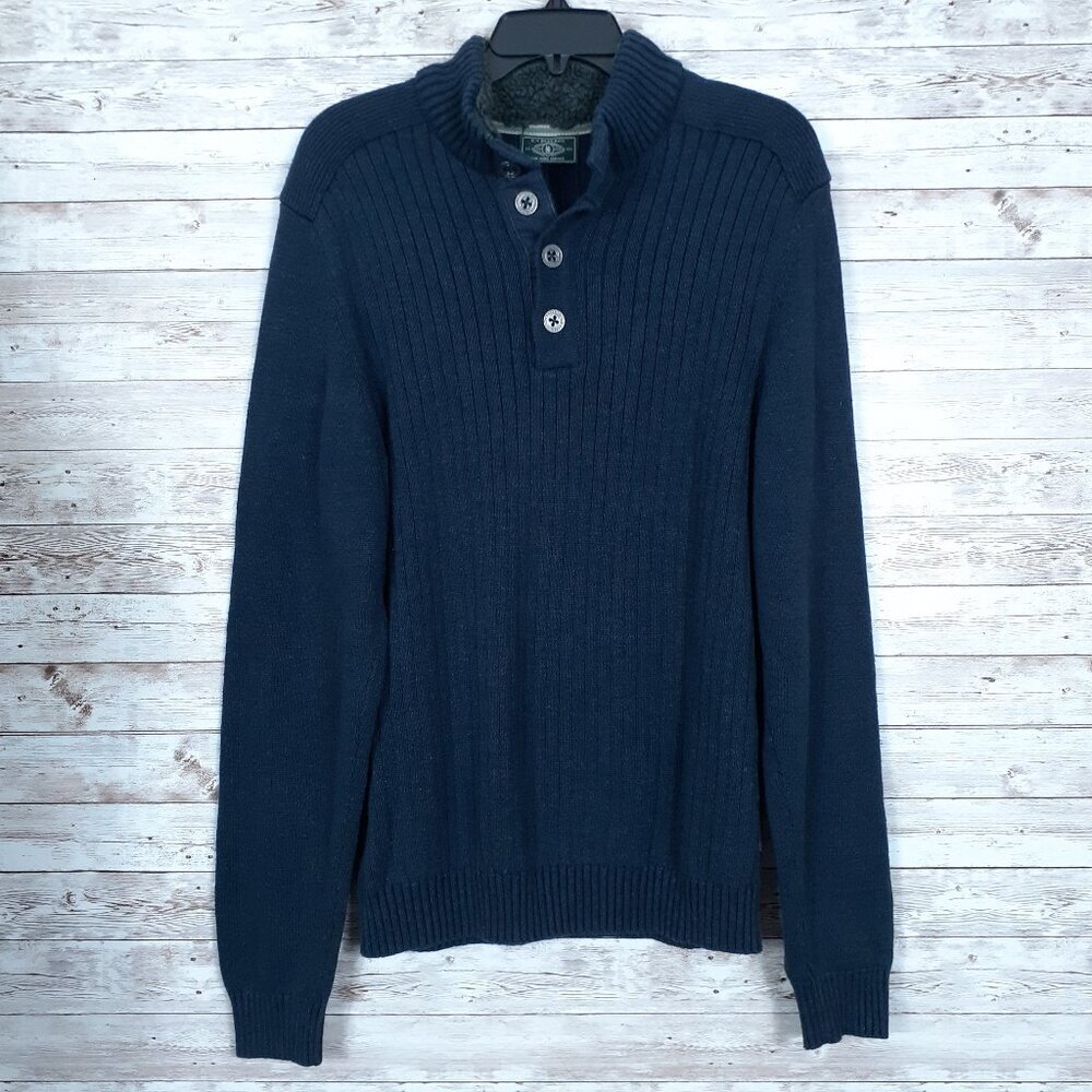 G H Bass Mens Ribbed Sweater XL Sherpa Button Collar Blue 722A